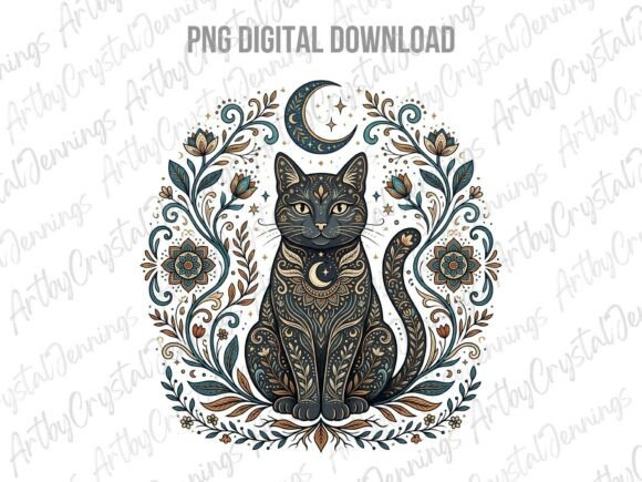 Download Celestial Floral Mystic Cat Animal PNG - Flora Collection