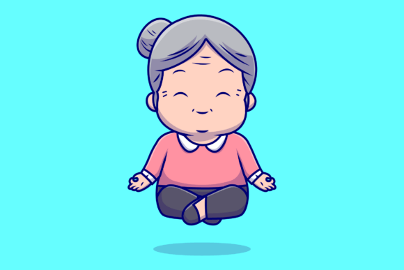 Download Cute Grandmother Meditation Yoga Cartoon - Car Collection