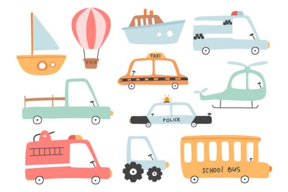 Download Cute Transport Set, Cartoon Cars Icons, - Car Collection