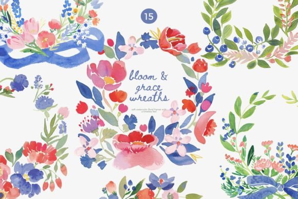 Download Watercolor Floral Wreaths Clipart Set - Flora Collection