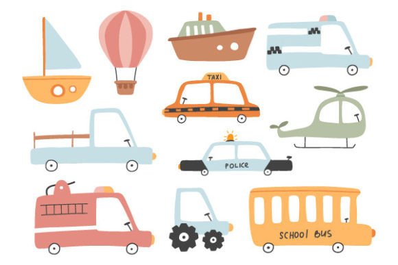 Download Cute Transport Set, Cartoon Cars Icons - Car Collection