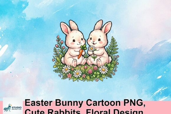 Download Easter Bunny Cartoon PNG, Cute Rabbits, Floral Design - Car Collection