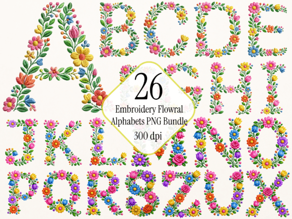 Download Floral Embroidery Alphabet PNG Bundle - Flora Collection