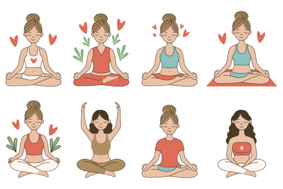 Download Yoga Meditation Women Illustration Set - Illustration Collection