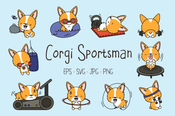 Download Cartoon Corgi Dog Sportsman, Cute Dog - Car Collection